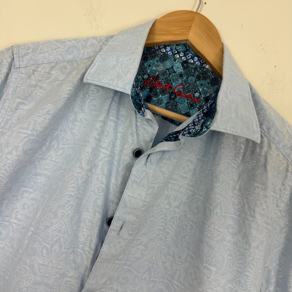 Robert Graham Shirt Light Blue Paisley Jacquard Classic Fit Button Up Mens Small